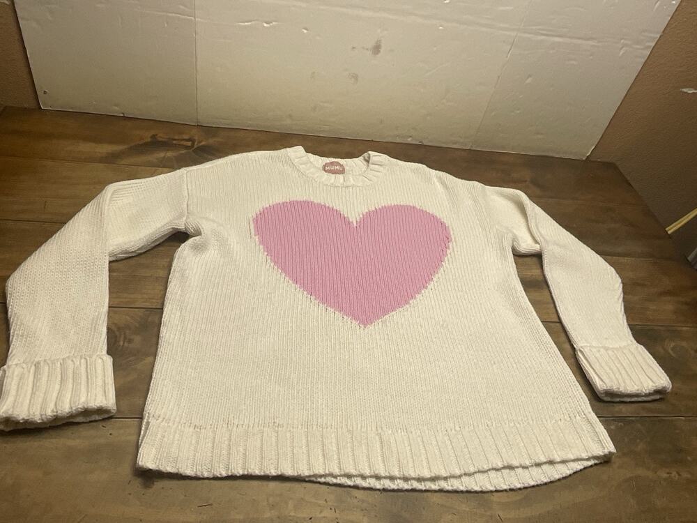 Show Me Your Mumu Sweetheart Sweater White Pink Heart Knit Oversized Large